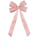 Fermaglio per capelli con fiocco pied de poule rosa e bianco e nastri lunghi di raso - Rosa