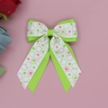 Nœud à cheveux en gros-grain à pois verts et blancs avec longs rubans pour filles - Nœud Long Ruban Fond Vert Vif (11#)