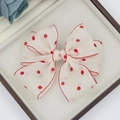 Polka dot mesh bow hair clip for girls in cream white with red contrast edging - Double Layer Edged Hairpiece (07#)