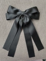 Elegant black double-layered satin bow hair clip with long flowing ribbons for women - Black