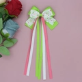 Serre-tête nœud imprimé fleuri avec de longs rubans en vert et rose pour fille - Accessoire de Cheveux Nœud à Six Glands de Ruban (12#)