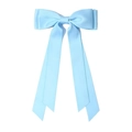 Light blue double-layered satin ribbon bow hair clip with long streamers for girls - Blue Gold