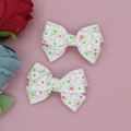 Lot de barrettes nœud en ruban côtelé à pois roses et verts pour filles - Pinces à Cheveux Double Couche Imprimées Douces (13#)