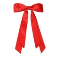 Large double-layered red satin ribbon bow hair clip with long streamers for girls - Red