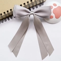Elegant large double-layered satin bow hair clip with long ribbons in grey-purple color - Gray