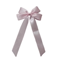 Pink satin bow hair clip for girls with long ribbons and smooth glossy finish - Light Pink