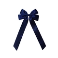 Elegant dark blue satin ribbon bow hair clip with long tails and silky finish - Navy Blue