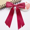 Deep red satin double layer long ribbon bow hair clip with high-density gloss finish - Burgundy