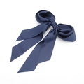 Detail of navy blue satin double bow hair clip with long elegant hanging ribbons - Elegant Satin Bow (Navy Blue) / Navy Blue
