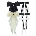 Detail of satin bow hair clips in black and cream white with elegant long ribbons - Black and White Mixed (01#)