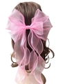 Fermaglio per capelli a fiocco in organza rosa perlato con lunghi nastri eleganti - Rosa