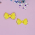 Detail of handmade yellow grosgrain ribbon hair clips with colorful candy bead accents - Yellow