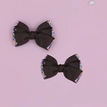 Detailed macro view of dark brown grosgrain ribbon hair bow clips with colorful sprinkles - Dark Brown