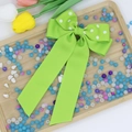Dettaglio del fiocco in gros-grain verde erba con pois bianchi e lunghi nastri sottili - Verde