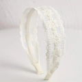 Detailed close-up of white embroidered lace headband with floral crochet pattern texture - White Small Floral Lace Style (03#)