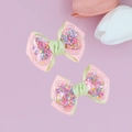 Detalle de pinzas para el cabello con lazo rosa y verde menta y lentejuelas de estrella - Rosa Verde Menta (01#)