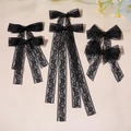 Set de 6 lazos de pelo de encaje bordado negro con cintas largas para un estilo gótico - Negro