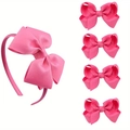 Set de 5 piezas de diadema y pinzas para el pelo con lazos rosas para accesorios niñas - Rosa Oscuro