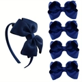 Set de 5 piezas de diadema y pinzas para el pelo con lazos de falla en color azul marino - Azul Marino