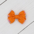 Pair of bright orange ribbed bow hair clips with colorful candy sprinkles for kids - Orange