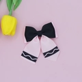 Pink and black grosgrain ribbon layered bow hair clip for school girls with wave patterns - Pink