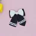 Handmade pencil bow hair clip in black and white grosgrain ribbon with wave pattern - Black