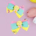 Barrettes à cheveux nœud sucette pour enfants avec paillettes colorées et rubans pastel doux - Épissage Multicolore