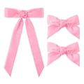 Lot de 3 barrettes à nœuds en velours rose pour femmes avec design élégant à longue queue - Rose