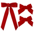 Set de 3 Pinzas para Pelo con Lazos de Terciopelo Rojo y Cintas Largas Accesorios para el Cabello - Rojo