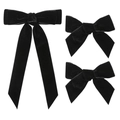 Set de 3 lazos para el pelo de terciopelo negro con cintas largas de estilo vintage - Negro
