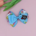 Detail of school bow clip with ABC blackboard and pencil prints on blue ribbon - Blue Gold