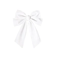 Detail of white velvet bow clip with long ribbons and soft fabric texture for hair - White