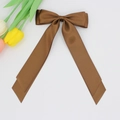 Gros plan d'un nœud papillon en satin marron avec une texture lisse et de longs pans - Marron