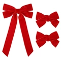 Set di 3 fermagli per capelli con fiocchi in velluto rosso con nastri lunghi e texture fine - Combinazione di fiocco con nastri lunghi e fiocchi piccoli / Rosso