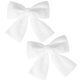 Vue détaillée de deux élégants nœuds à cheveux en velours blanc avec longs rubans - Une Paire / Blanc