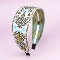 Vintage light blue embroidered wide headband with floral patterns on pink background - Light Blue Embroidery Style (01#)