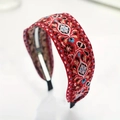 Detailed view of bohemian style red embroidered headband with vintage floral patterns - Red Embroidery Style (02#)