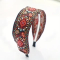 Close-up of bohemian embroidered headband with floral patterns and ethnic folk style detail - Black Embroidery Style (04#)