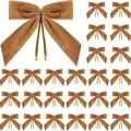 Set of 25 brown velvet Christmas bows with gold ties for festive holiday gift wrapping - Khaki
