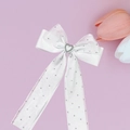 Pasador de pelo con lazo blanco, cintas de strass y cristal de corazón central - Blanco