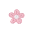 Detail van roze en witte gehaakte bloem haarclip met handgemaakte gebreide textuurdetails - Roze Bloemblaadjes Wit Hart (03#)