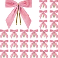 24-piece set of pink velvet Christmas bows with gold twist ties for gift wrapping - Pink