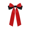 Detail showing the red and black satin bow hair clip with elegant long ribbon streamers - Red and Black Style (05#)