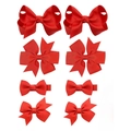 Détail du lot de 8 nœuds à cheveux en ruban gros-grain rouge avec quatre styles variés - Rouge