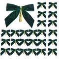 Lot de 24 nœuds de Noël en velours vert foncé avec attaches dorées pour cadeaux - Lot de 24 / Vert