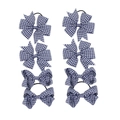 Detail showing 8-piece set of blue gingham bows with black high-elastic hair ties - Navy Blue