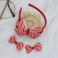 Classic red and white striped ribbed bow headband and hair clips set for girls - Red And White Striped Style (01#)