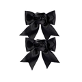 Elegant pair of black satin hair bows featuring handmade ribbon rose floral centers - Black
