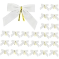 Lot de 25 nœuds de Noël en velours blanc avec attaches dorées pour cadeaux - Lot de 24 / Blanc