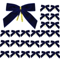 Lot de 25 nœuds de Noël en velours bleu foncé avec attaches dorées pour décoration - Lot de 24 / Bleu Saphir